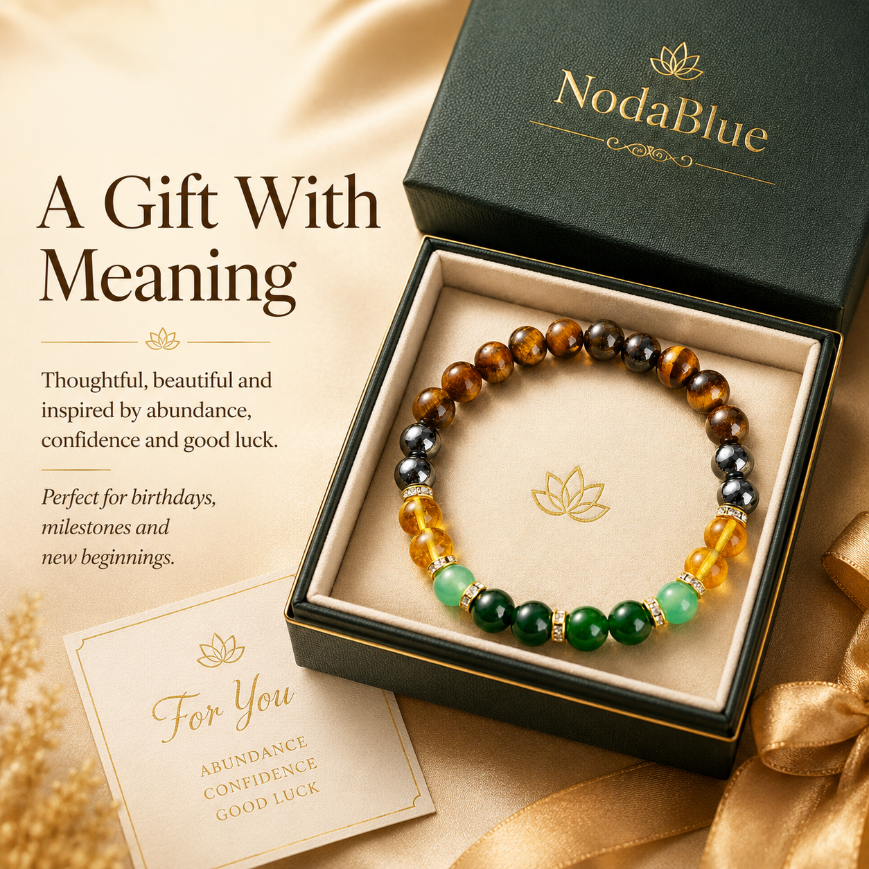 NodaBlue Wealth Bracelet – Meaningful Energy Jewelry for Abundance, Confidence & Good Luck
